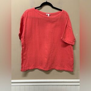 Eileen Fisher Shirt Womens Medium Coral  Organic Cotton Gauze Boxy